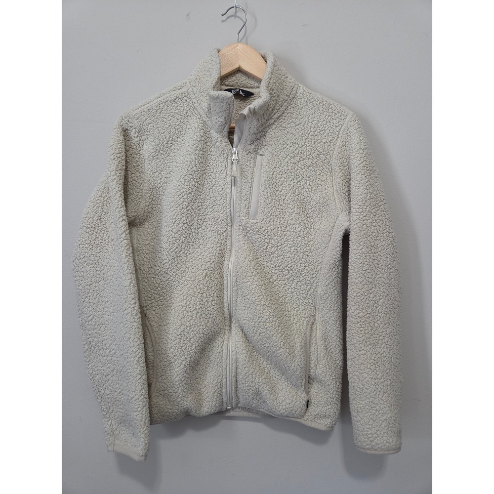 Eddie Bauer Mens Cream Sherpa Fleece Full Zip Jacket Mock Neck Small